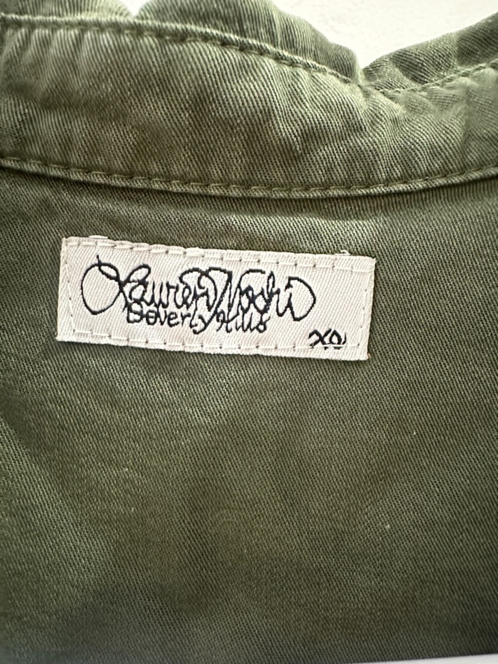 Lauren Moshi Wearable Art Green Military Grunge Top with Eagle Patch Size XS EUC - Picture 4 of 7